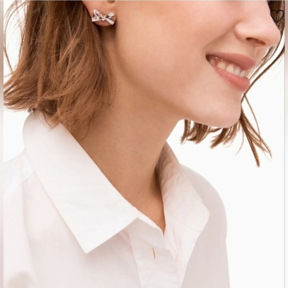 Kate Spade Skinny Mini Bow Stud Earrings Silver - New with Tags - Picture 3 of 11